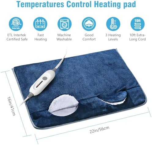 Electric Heated Foot Warmer Soft Flannel Foot Heater with 2h Auto Off & 3 Heat Levels Full Body Use Heating Pad for Feet Pain Relief, Pocket Design 16" x 22", Navy Blue