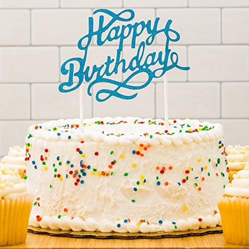 Restaurantware Top Cake 6 X 6 Inch Cake Toppers 10 Happy Birthday Cake Topper Inserts - Durable With Glitter Detail Blue Paper Cake Decoration Birthday Baby Shower Wedding Supplies