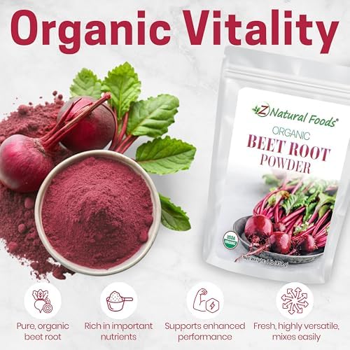 Z Natural Foods Organic Beet Root Powder - Nutrient-Dense Beetroot Powder with Antioxidants, Nitric Oxide for Heart Health, Energy - Perfect for Smoothies, Beets Juice, & Recipes, 1 lb
