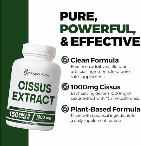 Cissus Quadrangularis Supplement 1000mg, 150 Pills, Pure Extract Powder with 40% Ketosterones, Non-GMO and Gluten-Free Cissus Extract Capsules for Men and Women