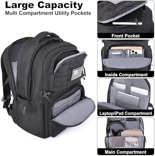 MOZETO Laptop Backpack, 17 Inch Tactical Inspired Utility Large Laptop Backpacks for Men with USB Charger Port 18x14x8 Flight Approved Personal ltem Travel Bag Computer Bag