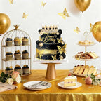 ZOYVUX Birthday Crown Cake Topper, Cake Decorations with Happy Birthday Cake Topper, Balls, Gold Butterflies, Corona Para Pastel for Women, Princess, Wedding Party Decor (Gold & Black)