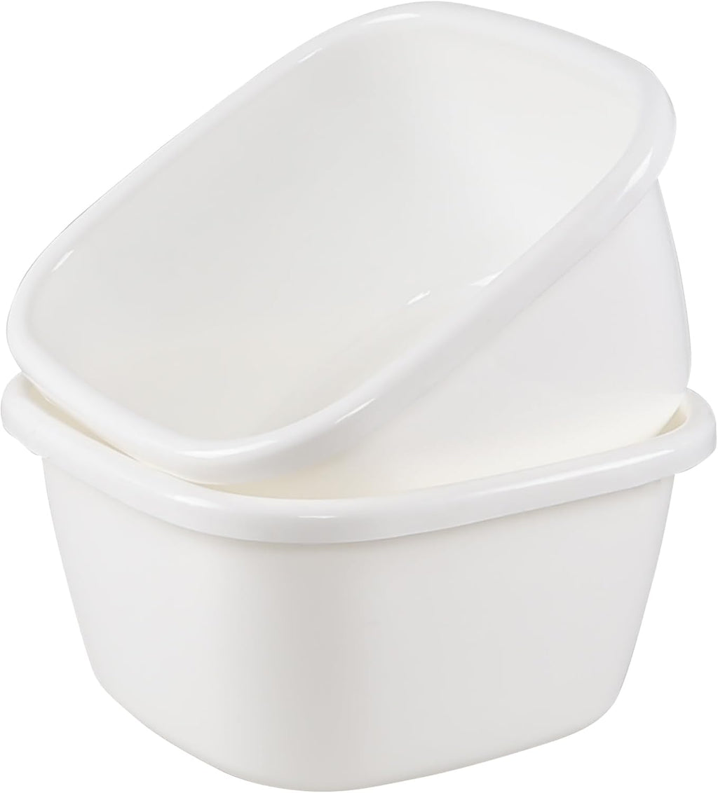 2 Pack 18 Quart Large Deep Plastic Wash Basins, Square Dish Pan, Kitchen Sink Dish Washing Bin, White