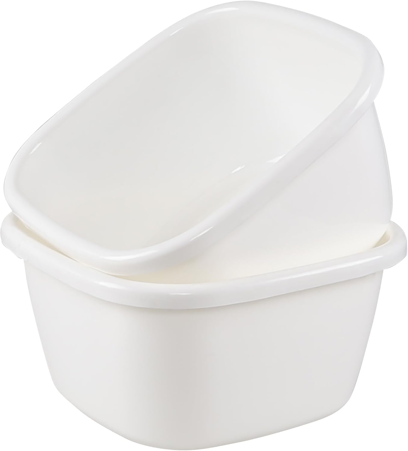 2 Pack 18 Quart Large Deep Plastic Wash Basins, Square Dish Pan, Kitchen Sink Dish Washing Bin, White