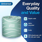 Tork Septic Safe Toilet Paper, White, 2-Ply 100% Recycled, Eco-Friendly, T24 Compatible 96 Rolls x 500 Sheets (TM1616S)