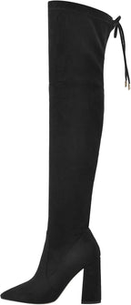 richealnini Lace Up Thigh High Boots for Women Zip Up Block Heeled Boots
