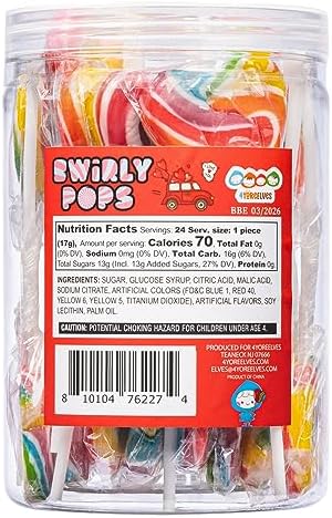 24 Heart Rainbow Lollipops Individually Wrapped, Bursting with Fruity Flavor, Great Swirl Lollipops for Kids Birthday Parties, Valentines Lollipop Party Favors and Cake Toppers, By 4YoreElves (Pack of 24)