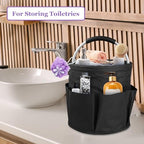 17L Cleaning Caddy with Handle and 6 Pockets, Foldable Cleaning Supply Caddy, Portable Shower Caddy in 600D Oxford Fabric, Multifunctional Storage Basket for Camping, Gardening, Black