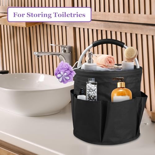 17L Cleaning Caddy with Handle and 6 Pockets, Foldable Cleaning Supply Caddy, Portable Shower Caddy in 600D Oxford Fabric, Multifunctional Storage Basket for Camping, Gardening, Black