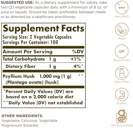 Psyllium Husks Fiber Solgar 200 VCaps