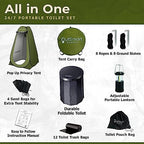Outsmart Gadgets Outdoor Portable Toilet Set for Adults with Camping Night Lantern, Folding XL Toilet, Pop Up Privacy Tent and Carry Bags, Multipurpose Potty, Washable and Foldable for RV Travel