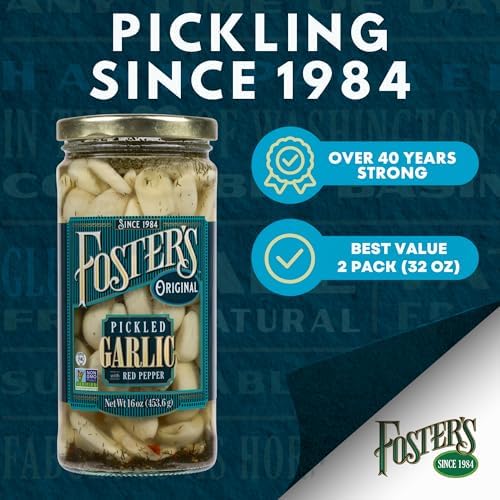 Foster's Pickled Garlic Cloves in a Jar, Original, 16oz, 2 Pack, Traditional Pickled Vegetables Recipe for over 40 years, Low Calorie Snack, Gluten Free, Fat and Preservative Free Pickles