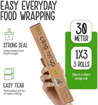 Eco Green Living Biodegradable Cling Film Bio Cling Wrap 100% Compostable, BPA & Plastic-Free Food Wrap, Vegan, Fridge & Freezer Safe, Recyclable Cardboard Dispenser. 3 Pack 30cm x 30m