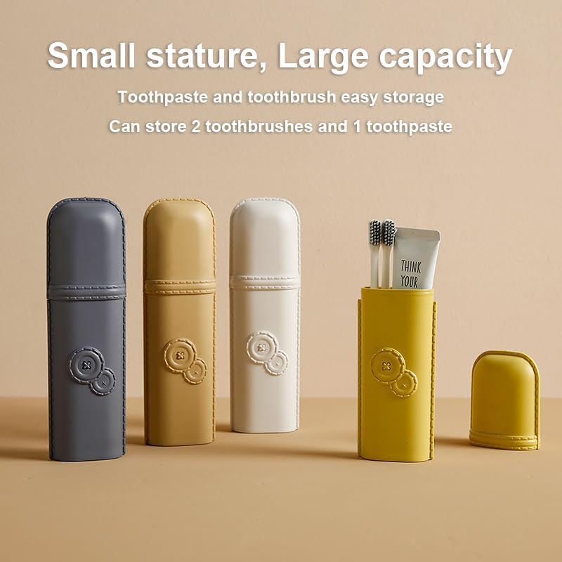 Travel Toothbrush Cup Case, 8.27Inch Large Portable Dustproof Plastic Toothbrush Toothpaste Set Holder with Mouthwash Cup, Compact Organizer for Home Bathroom Business Trip Camping School, Beige