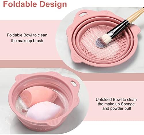 Foldable Silicone Makeup Brush Cleaner Bowl - Etercycle Portable Cleaning Tool for Brushes, Powder Puffs, and Sponges (Pink)