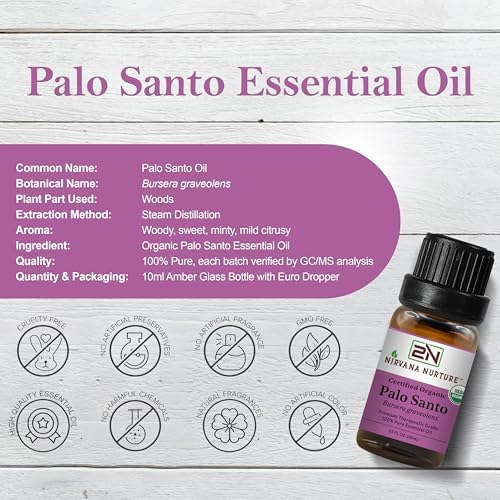 Palo Santo Essential Oil, USDA Certified Organic, 100% Pure Undiluted, Aromatherapy Oil for Diffuser, Hair & Skin Care