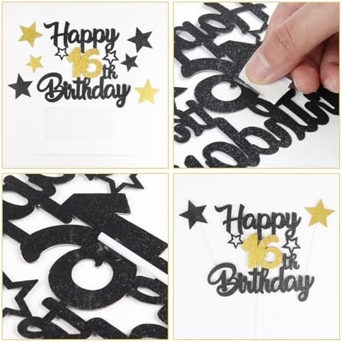 Boys Girls 11th Happy Birthday Candles Cake Toppers,Number 11 Candle for Cake,Black Gold Candles for Women Men Birthday Decorations,Star Cake Toppers for Birthday Party Wedding Anniversary
