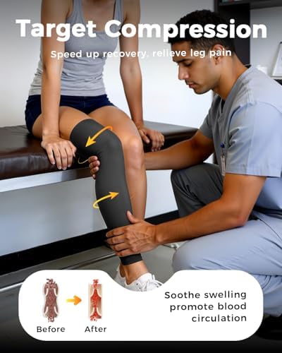 Copper-Infused Leg Compression Sleeve Ultra Breathable Full Leg Compression Sleeve for Pain Relief,Arthritis, Muscle Recovery, Swelling, Inflammation, Leg Sleeve for Thigh, Calf, Knee, Men & Women (Black, Large)