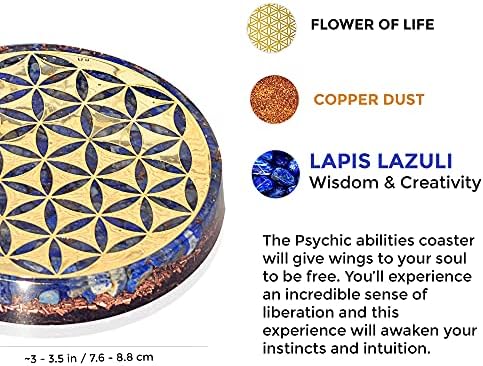 Orgonite Crystal Water Charging Plate with Lapis Lazuli Healing Crystals and Flower of Life –Chakra Healing Orgone Water Plate for Spiritual Protection and Cleansing (90mm)