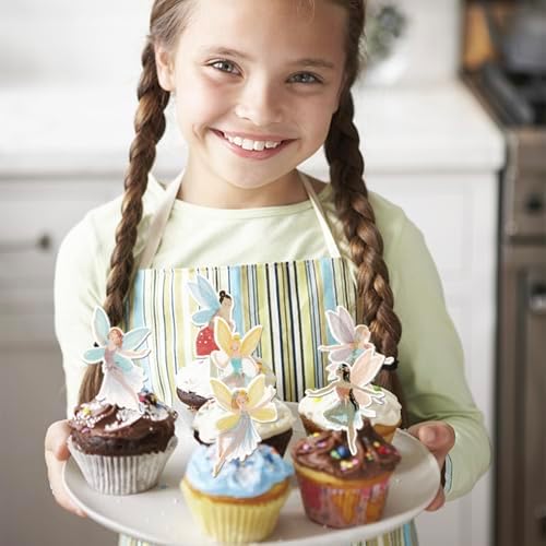 Rsstarxi 56 Pack Fairy Theme Edible Cupcake Toppers Rice Paper Flower Fairy Cupcake Picks for Baby Shower Wedding Kids Girls Birthday Party Cake Decorations Supplies