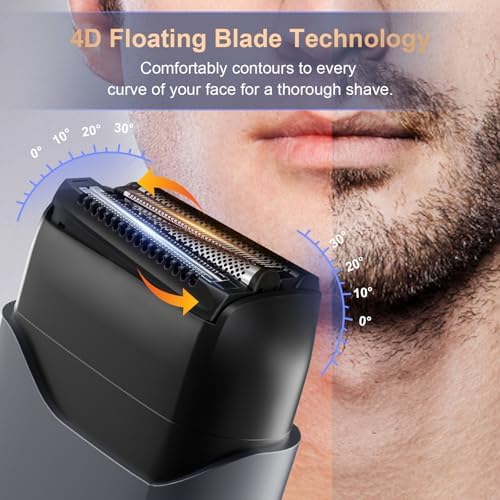 Electric Foil Shaver for Men:Triple Floating Blade Electric Razor for Face & Beard - IPX7 Waterproof Cordless Shaver with LED Display, USB-C Fast Charge & Travel Lock - Home & Travel Grooming Kit