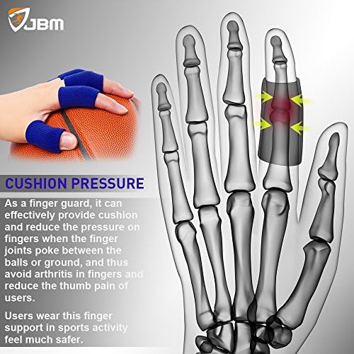 JBM Finger Sleeves 5Pack Sport Finger Brace Protector Compression Sleeve for Arthritis