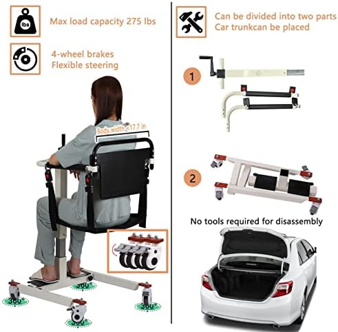 Patient Lift Transfer Nursing Lift Wheelchair, Toilet Transport Bathroom Shower Chair with Wheels for Handicap Elderly Seniors (Without Bedpan)