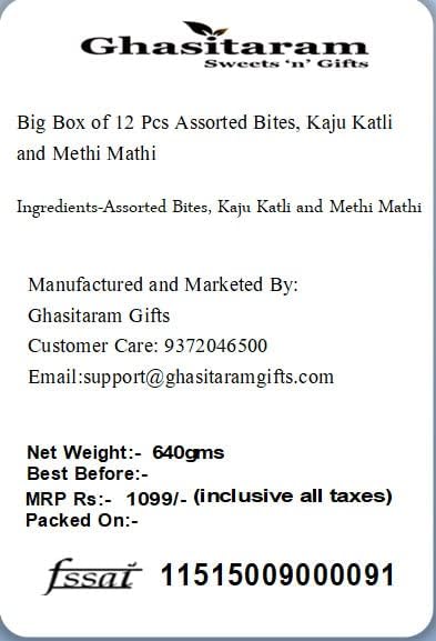 Ghasitaram Gifts Rakhi Gifts for Brothers Rakhi Sweets - Big Box of 12 Pcs Assorted Bites, Kaju Katli and Methi Mathi with Pearl Beads Rakhi