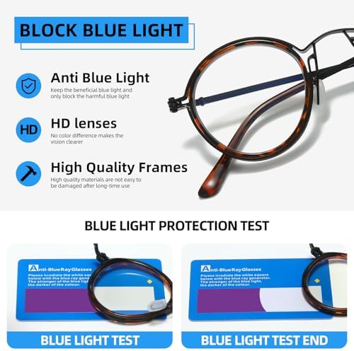 JOLLYNOVA Retro Multifocal Reading Glasses for Women Men, Metal Round Blue Light Computer Readers (Leopard & Progressive（Top is 0）, 2.5, x)