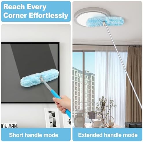 JEHONN Duster with 6 ft Extension Pole, 10 Refills Compatible with Swiffer Super Extendable Handle Heavy Duty Dusting Wand Starter Kit for Cleaning High Ceiling Fan Shelves Vent Window Blind