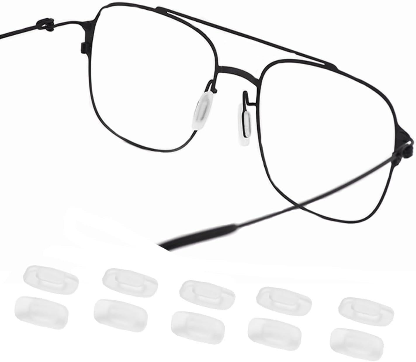OPUGIT Eyeglass Nose Pads 5 Pairs Push in Soft Silicone Replacement Rectangle Push Slide Slip in Silicone Nosepads for Eye Glasses Eyeglasses Sunglasses, Clear, M size