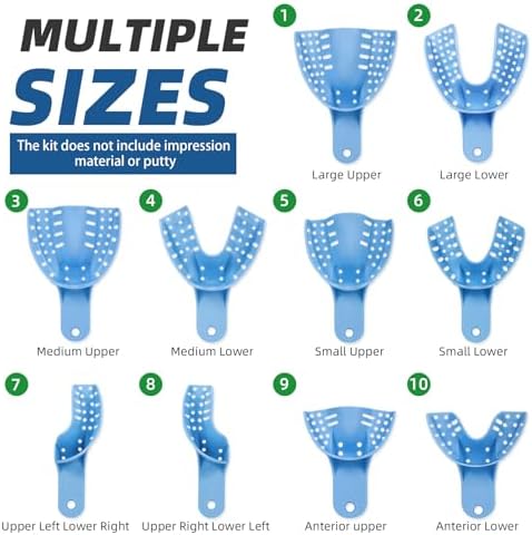 Annhua Dental Impression Trays Disposable 10 PCS, Perforated Impression Trays Set Plastic Teeth Holder for Dental Clinic, Lab Equipment, Dental Students - Blue