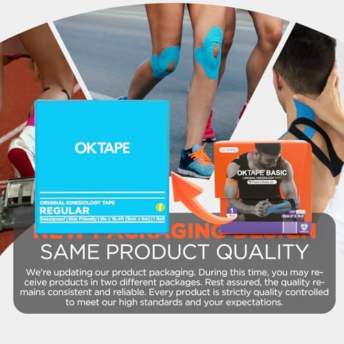 OK TAPE Kinesiology Tape, Regular Original Cotton Elastic Athletic Tape for Support and Recovery, Sports Tape, 2in×16.4ft Uncut Roll - Beige
