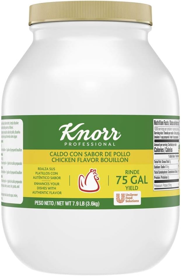 Knorr Professional Caldo de Pollo, Bouillon with Chicken Flavor Granulated Bouillon as a Base, Marinade, Flavor Enhancer, Shelf Stable Convenience, 0g Trans Fat, 7.9 lb (Pack of 1)