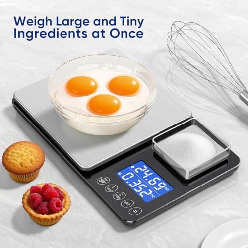 Dual Platform Food Kitchen Scale with 0.01g/0.001oz High Precision, 15kg/33lb Bakery Scale, Dual Accuracy Kitchen Scale for Sourdough Bread, Baking and Cooking with 7 Unit Tare and Totalizer