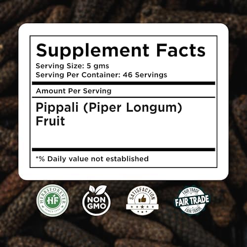 HerbsForever Pippali (Piper longum) Fruit, Powder |Cold Relief, Digestion & Gut Health Spices for Meat Seasoning| Wild Harvested-Non GMO, Vegan- 2X Potency,Ultra Clean,Steam Treated |230 GMS- ½LBS