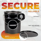 ATERET 5 Gallon Black Metal Bucket & Lever Lock Pail Lid - 3 Pack - Heavy Duty Durable Pails and Lids for Outdoor and Household Use