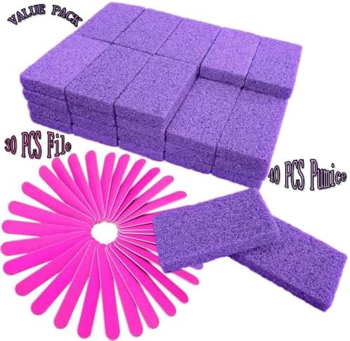70 PCS Pedicure Exfoliator Kit Set 40 PCS Disposable Pedicure Pumice Stone for Foot Care Sponge Scrubber Callus Purple Coarse Dead Skin Remover 30 PCS Pedicure Nail Files (Pack of 70)
