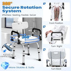 Swivel Shower Chair, 360° Rotating Adjustable Shower Seat with Pivoting Arms & Padded Seat, Heavy Duty 400 lbs Bath Chair for Elderly and Disabled in Shower Stall & Bathtub