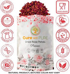 Cure Wid Pure Certified Organic Dried Rose Petals 4 oz Food-Grade Edible Rose Petals for Tea,Cocktails,Baking,Skincare & DIY - Sun-Dried,Non-GMO,Gluten & Chemical-Free Edible Flowers in Resealable Bag