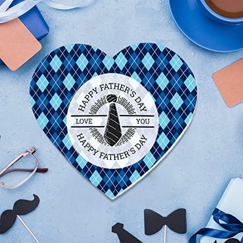 Andaz Press Happy Father's Day Heart Shaped Gift Box with Lid, Argyle Plaid Heart Box For Treats Sweets Candy Chocolates Tacos Tie Socks Watch Gifts for Dad Stepdad, Grandpa Food Safe, 8"x6", 1-Pack