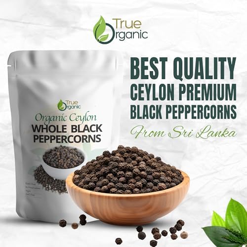 True Organic Black Peppercorns, 1 lb, Steam Sterilized, USDA & Kosher Certified, Premium Grade, Gluten-Free Non-GMO Peppercorns Whole, Perfect for Grinder Refill [ Bulk, 16 oz ]