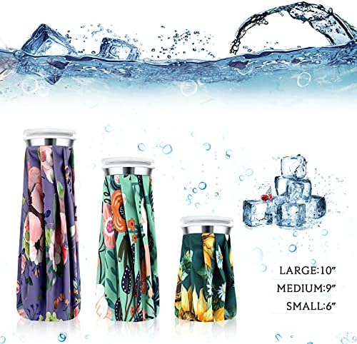 Nuanchu 3 Pieces Ice Bags for Injuries Reusable Ice Pack Hot Cold Water Bag 6, 9, 10 Inches Hot Cold Therapy and Pain Relief Pain Screw Top for Sports Knee Head Leg(Flower Style)