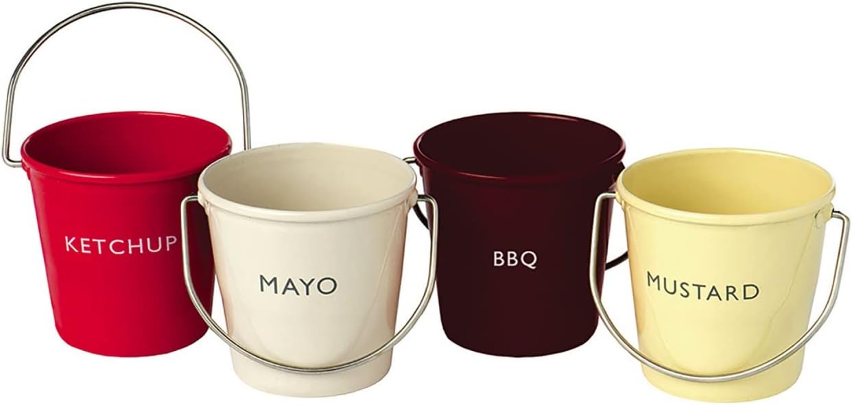 Eddingtons 83035 Ranch Ketchup Mayo BBQ and Mustard Condiment Buckets, Stainless Steel