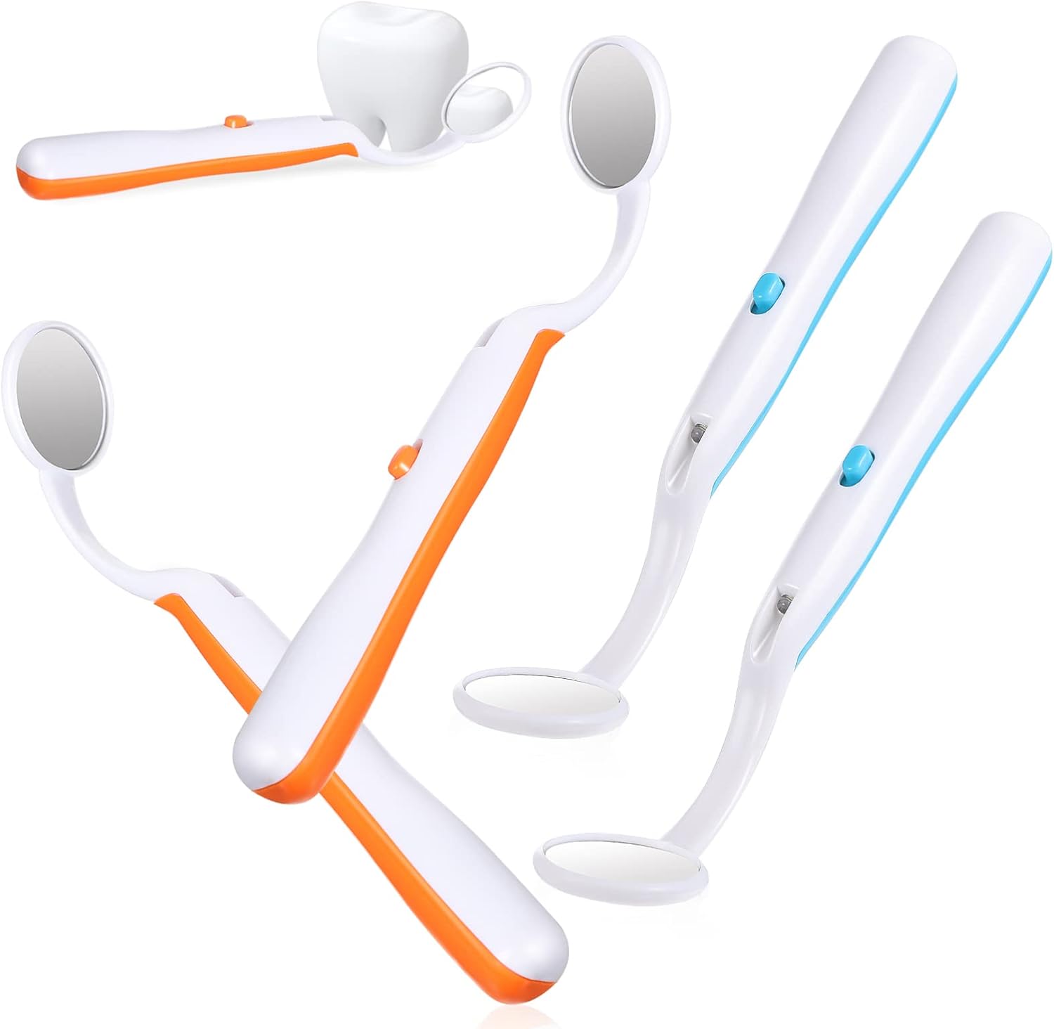 Healifty 4Pcs Dental Mirrors with Led Light Handheld Oral Care Inspection Tools Anti-Fog Curved Angle Dental Mirrors for Home and Professional Use 5.90X1.10X0.59In