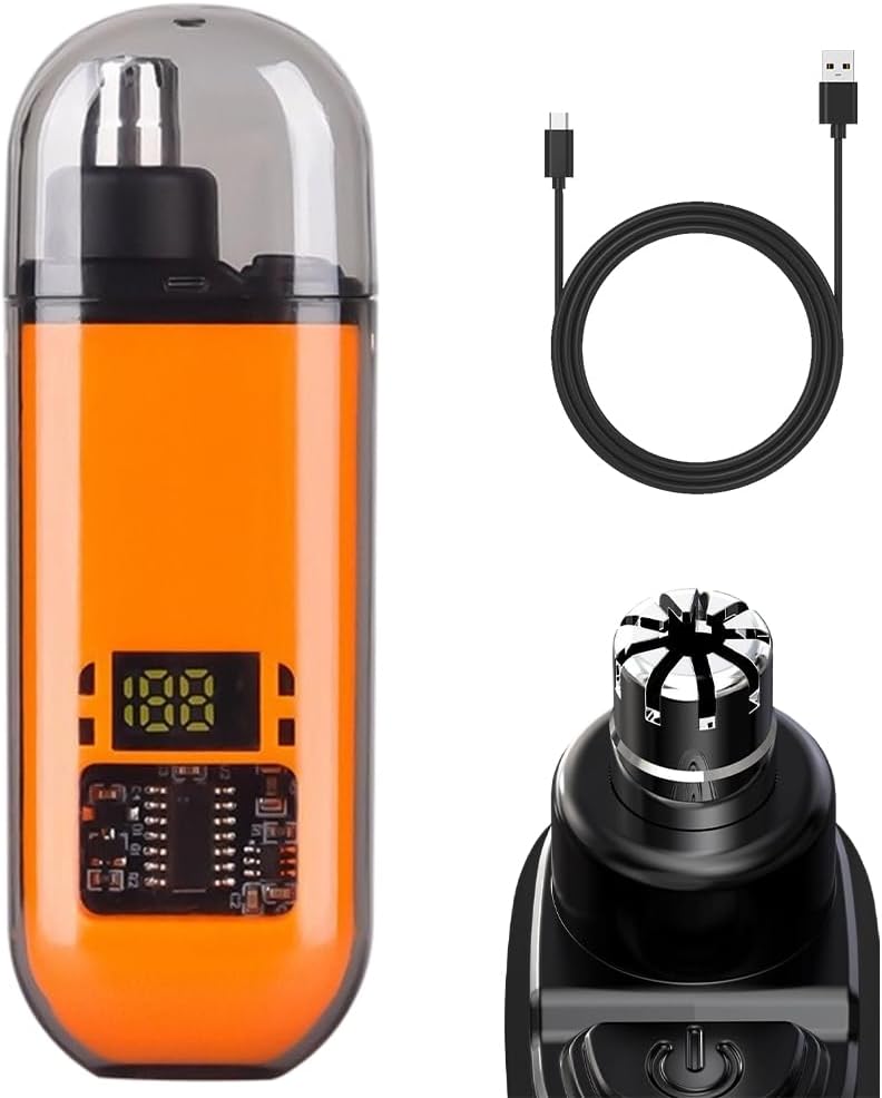 Smart Electric Nose Hair Trimmer for Men & Women, 2026 Upgraded Portable Nose and Ear Hair Trimmer Clippers with LED Digital Display for Travel (Orange)