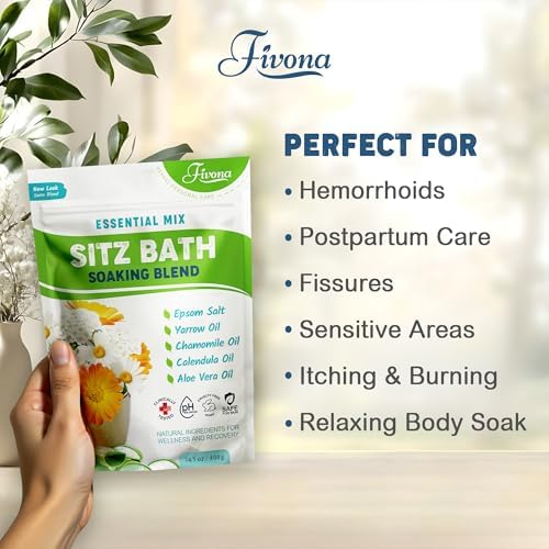 Hemorrhoid Care Postpartum Care Bartholin Cyst Relief - FIVONA Sitz Bath Salt Natural Epsom Blend with Essential Oils Soak - 14.1 oz