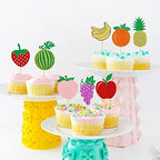 Ercadio 24 Pack Fruit Theme Cupcake Toppers Glitter Apple Orange Peach Strawberry Banana Cupcake Picks Hawaii Fuit Cupcake Decor for Birthday Party Decoration Supplies