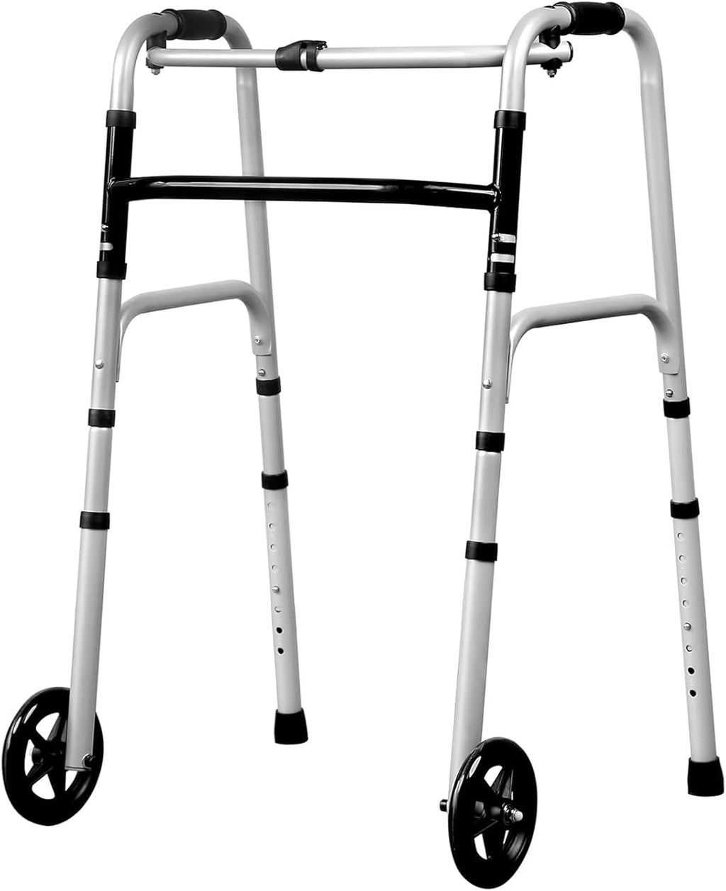 Folding Walker for Seniors - Lightweight Walker with Wheels, 8-Level Height Adjustable Elderly Walkers, Narrow Walkers for Elderly, Silver