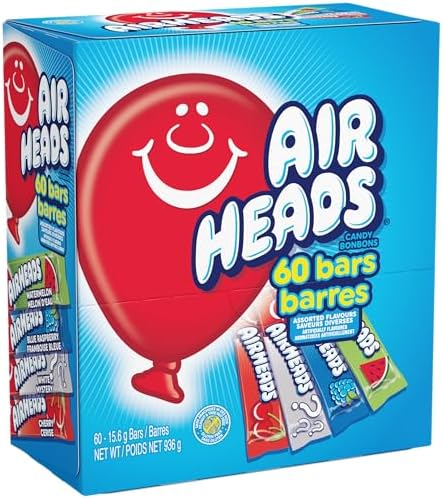 Airheads Full-Size Bars, Six Assorted Fruit Flavors, Easter Candy Bulk Variety, Easter Basket Essentials Stuffers, Individually Wrapped Taffy, 60 Count Box